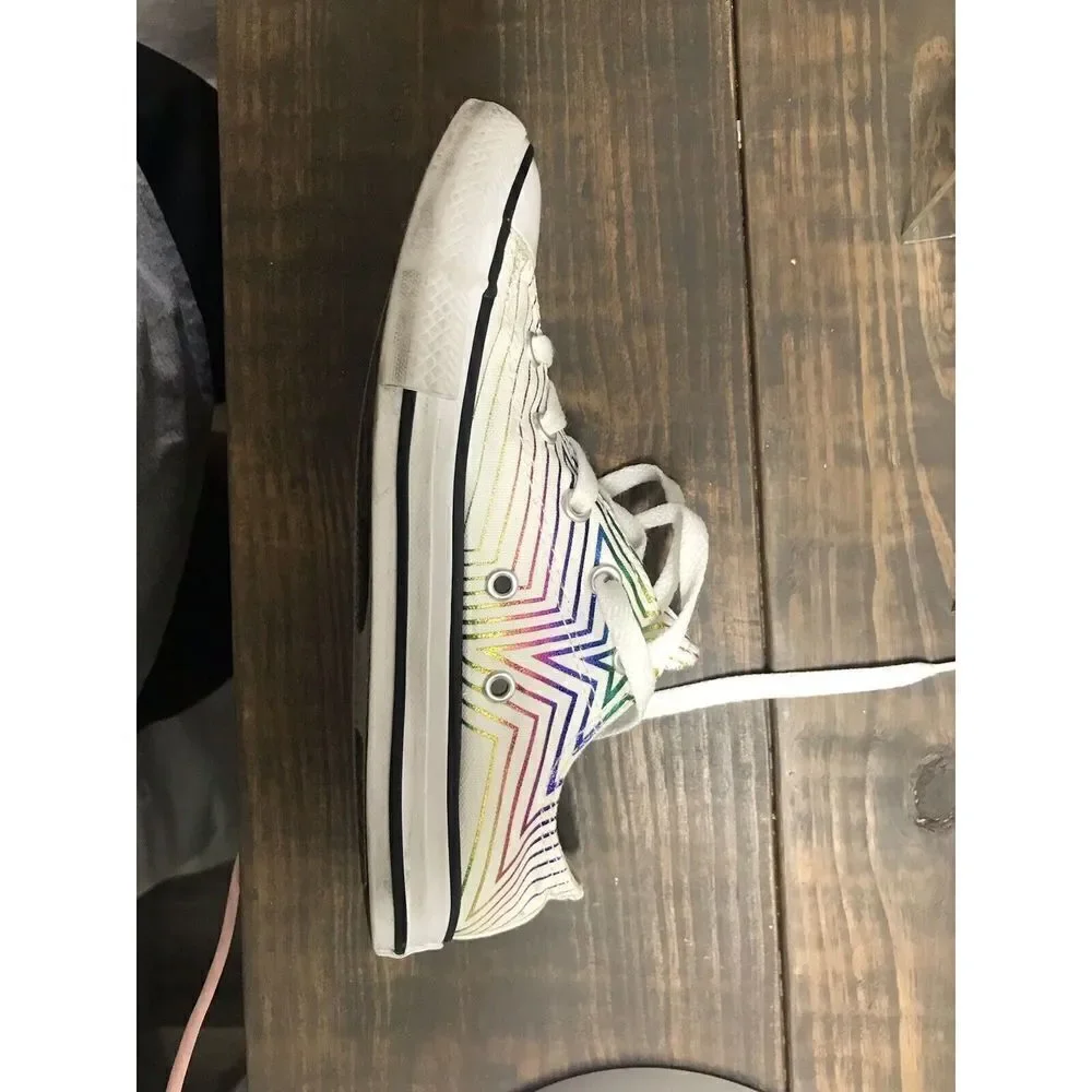 Converse Shoes Youth 3 Rainbow Star Sneakers White Canvas Low Top Casual 665398F